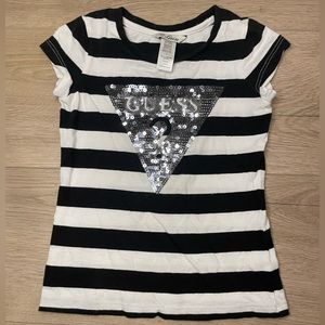 Guess Black and White Striped Tee for girls
